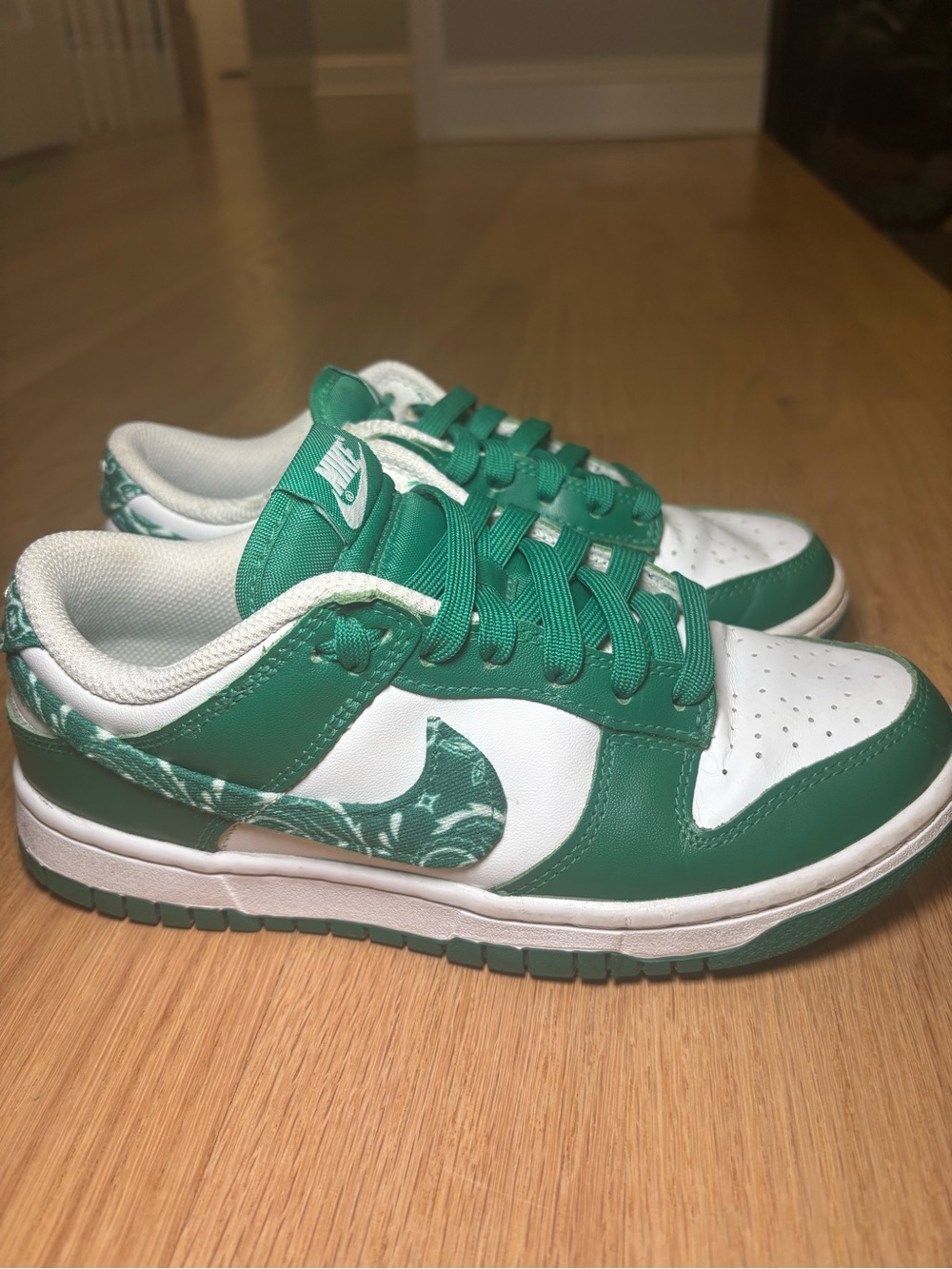 Nike Green & White Low-Top Sneakers with Patterned Swoosh